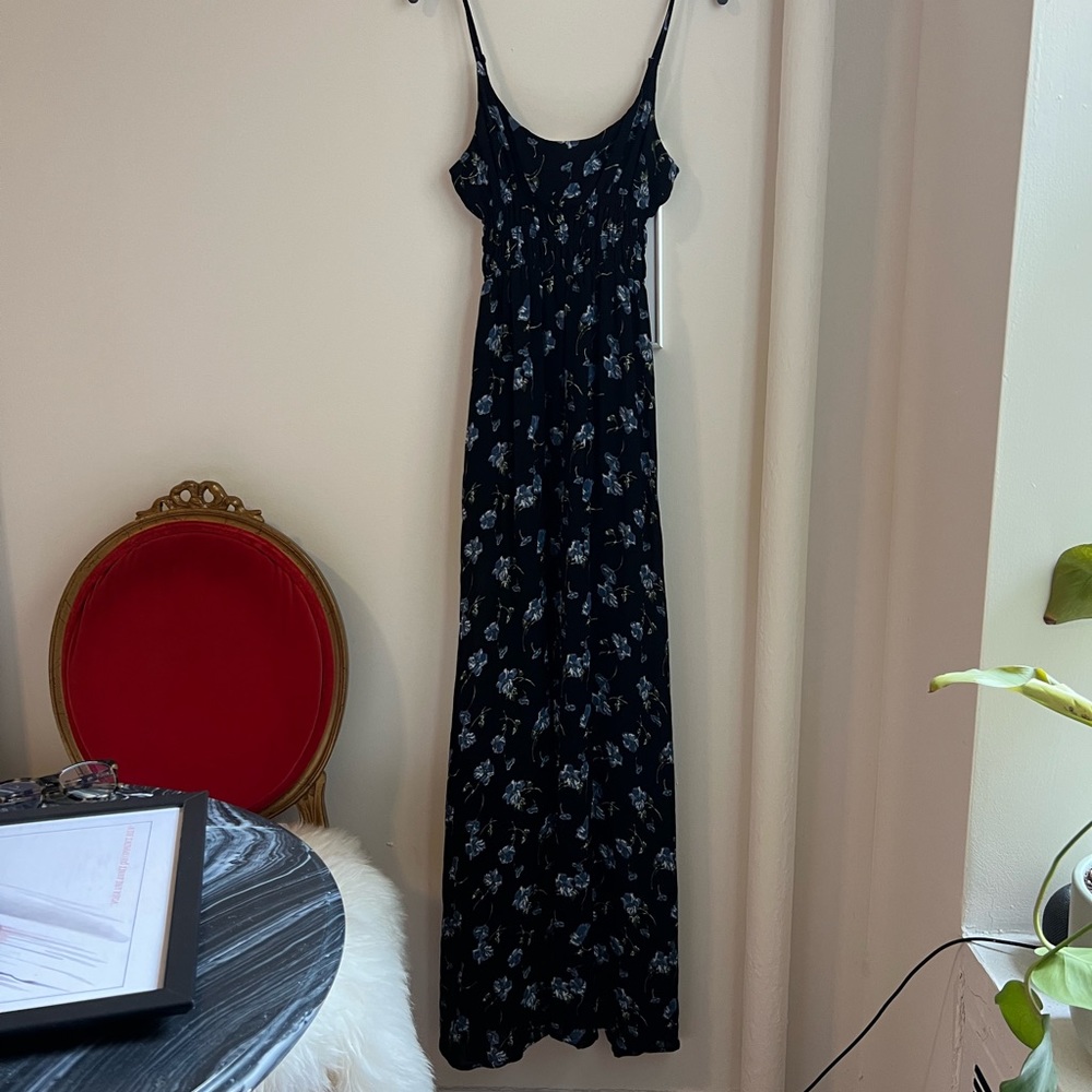 Reformation Blue Floral Maxi Dress with High Slit